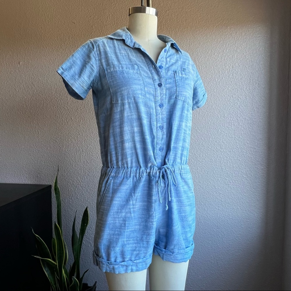 Blue Chambray Romper with tie waist